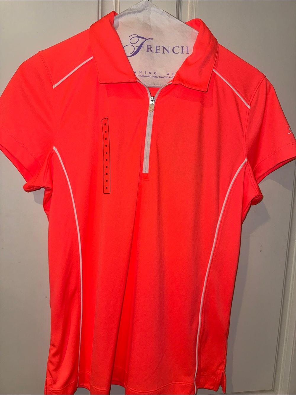 Slazenger Neon Coral Short-Sleeve Zip Polo with White Piping